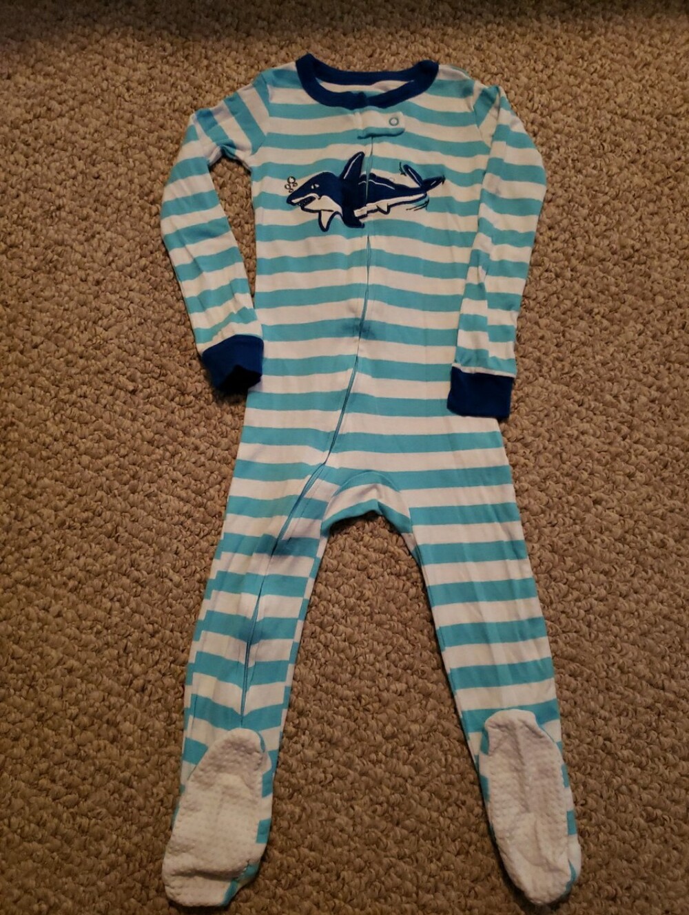 Members Mark Blue Shark Stripe Kids One-Piece Pajama 3T